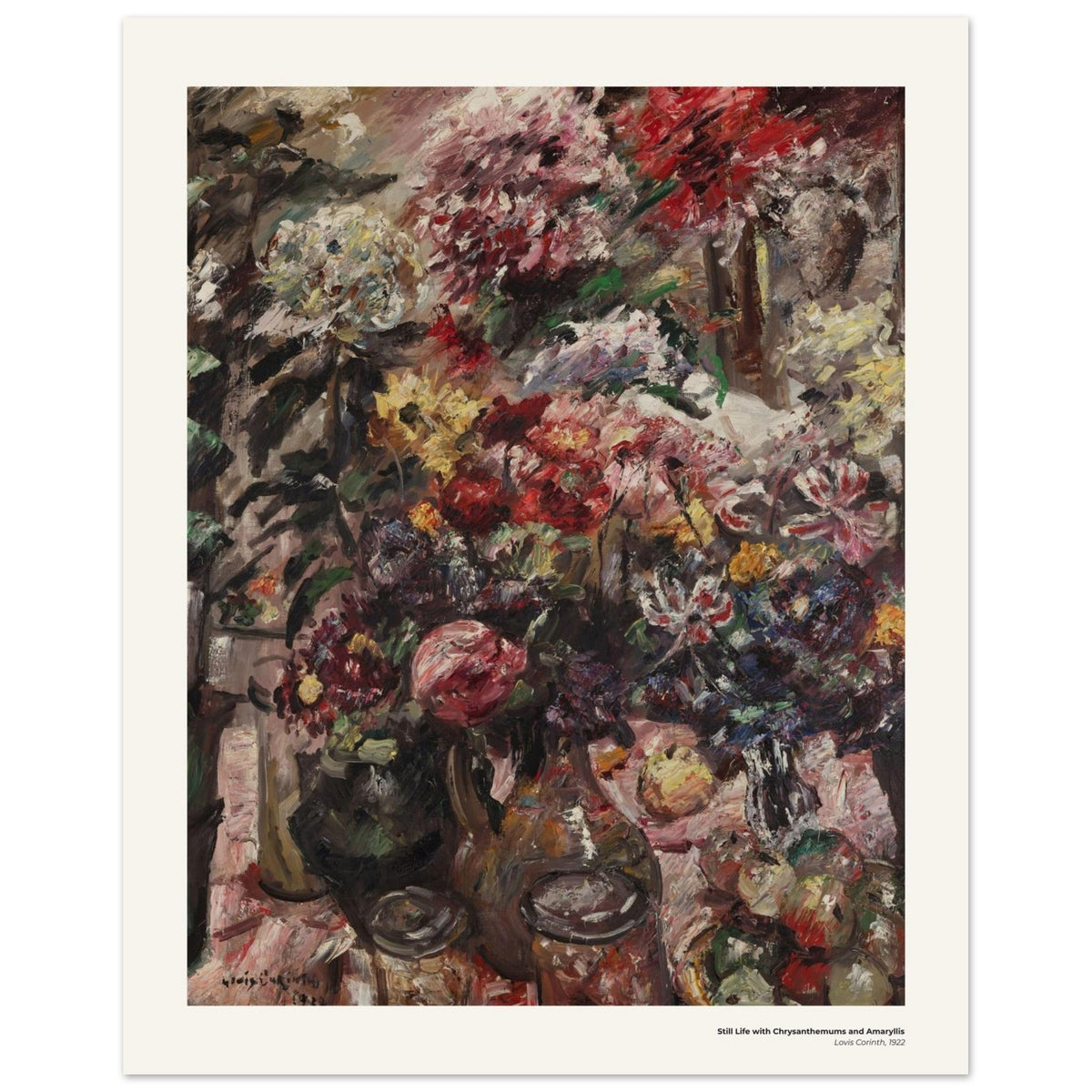Nature morte aux chrysanthèmes et amaryllis – Lovis Corinth, détail de la reproduction