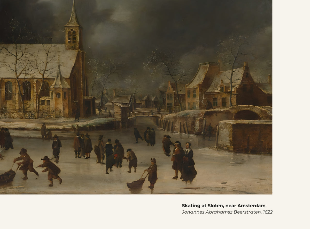 Patiner à Sloten, près d'Amsterdam – Johannes Abrahamsz Beerstraten, avec légende titre et artiste