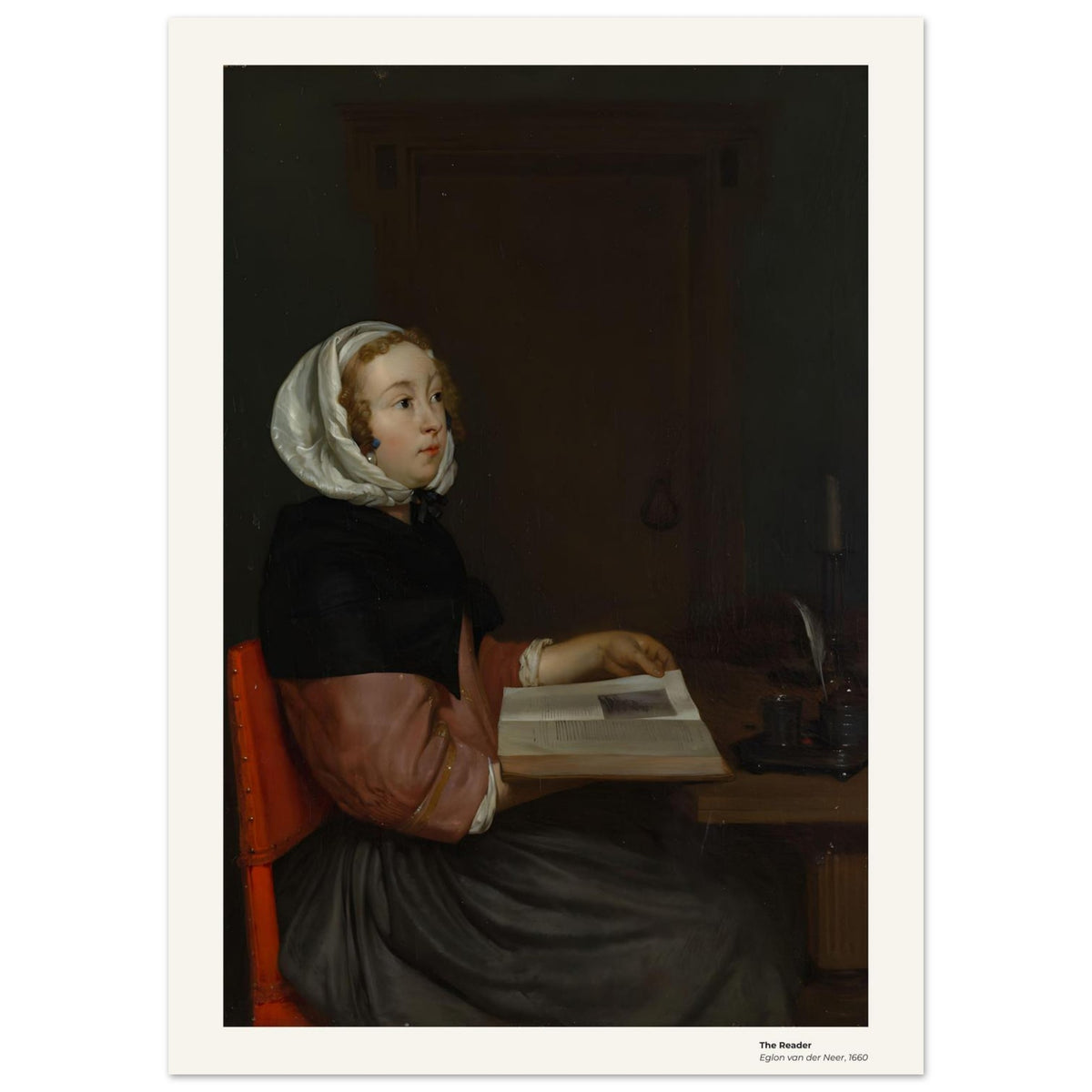 Le Liseur – Eglon van der Neer, détail de la reproduction