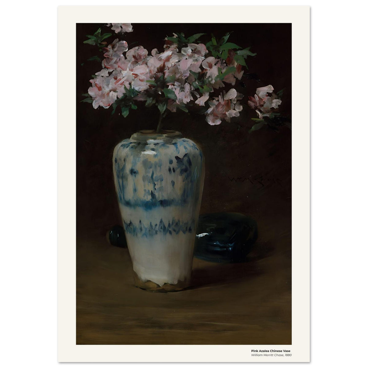 Vase chinois à décor d'azalées roses – William Merritt Chase, détail de la reproduction