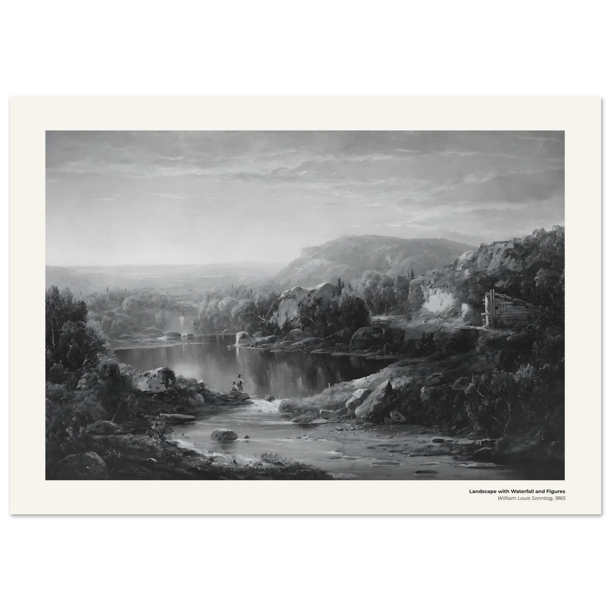 Paysage avec cascade et personnages – William Louis Sonntag, reproduction d'art
