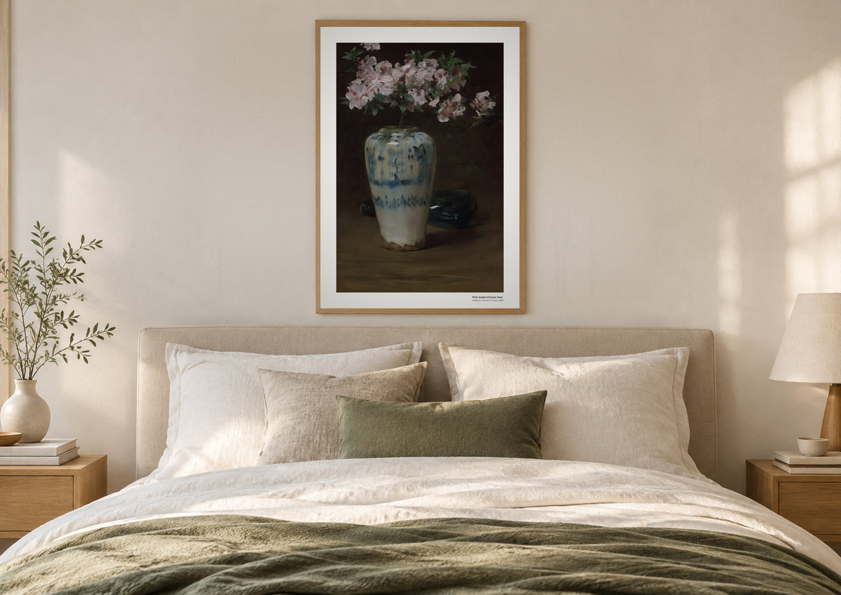 Vase chinois à décor d'azalées roses – William Merritt Chase, aperçu encadré en situation