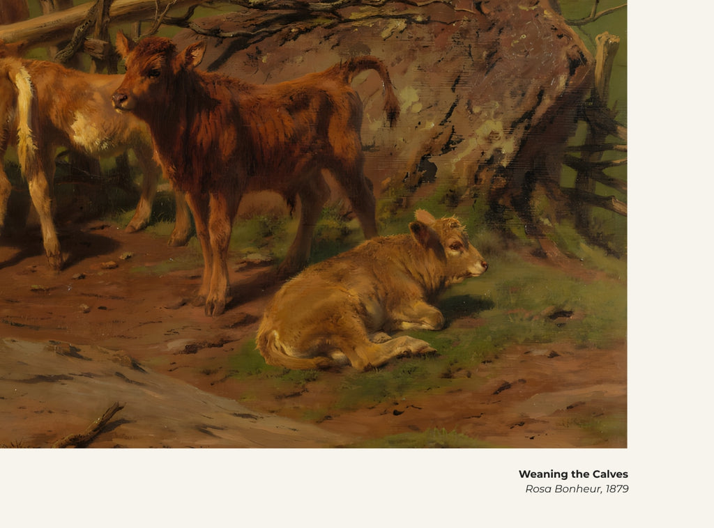 Le sevrage des veaux – Rosa Bonheur, avec légende titre et artiste