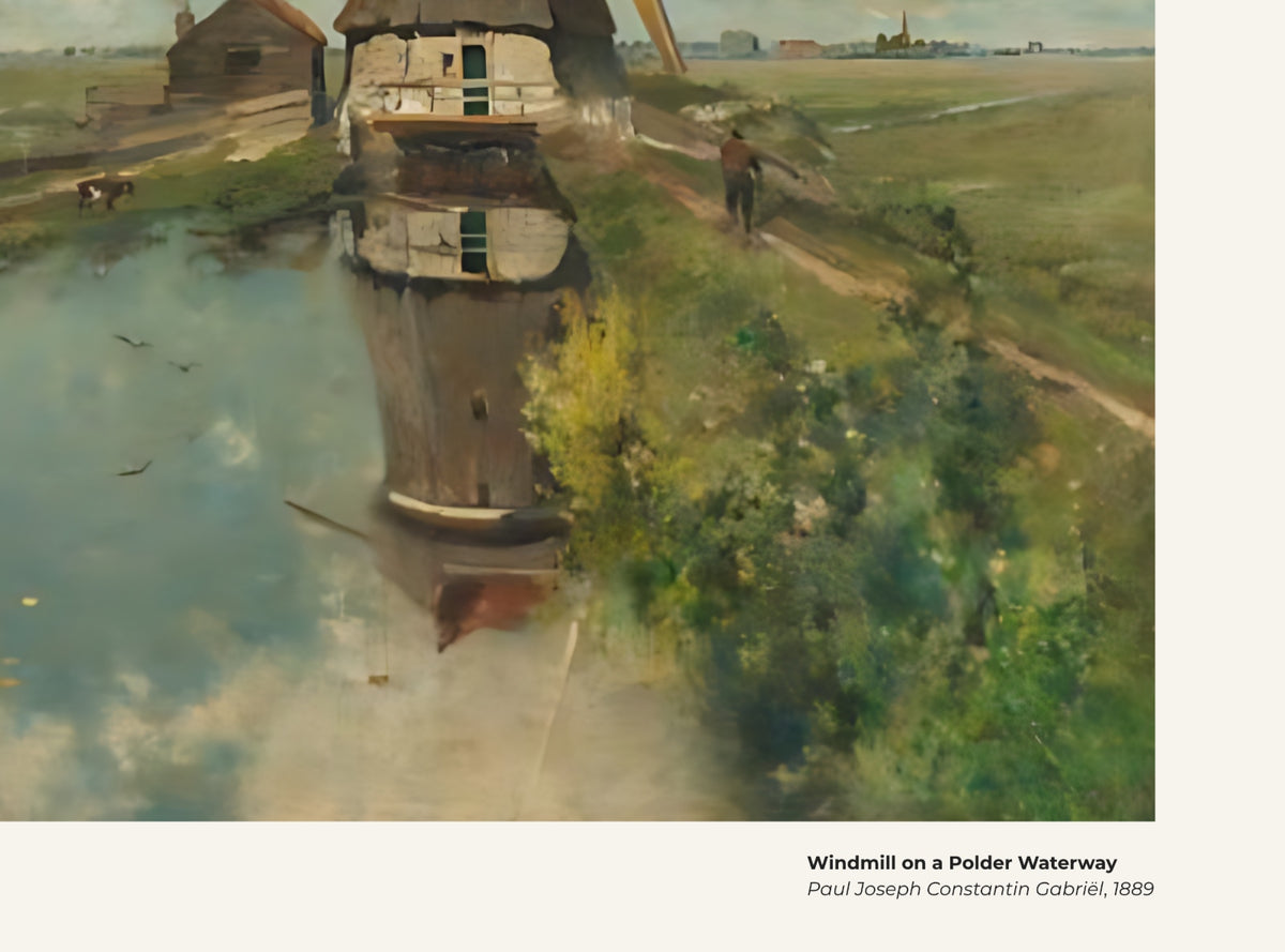 Moulin à vent sur un canal de polder – Paul Joseph Constantin Gabriël, avec légende titre et artiste