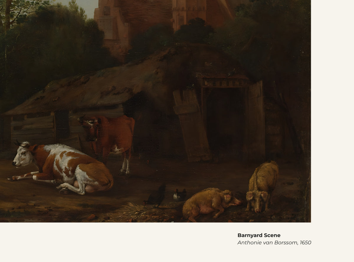 Scène de basse-cour – Anthonie van Borssom, avec légende titre et artiste