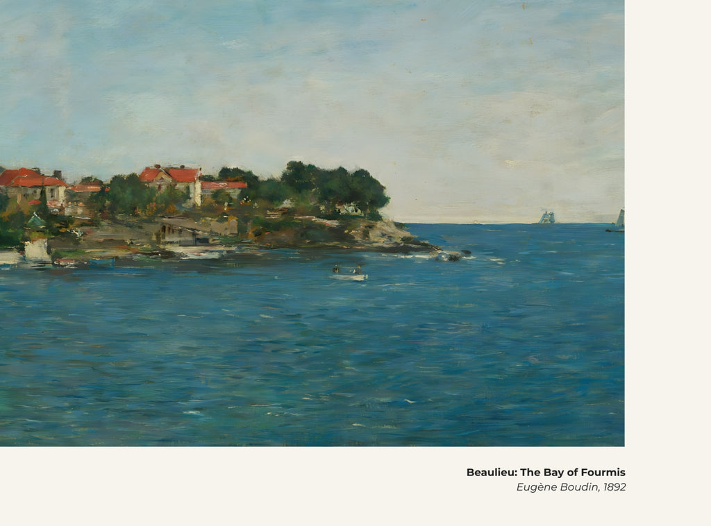 Beaulieu : La baie de Fourmis – Eugène Boudin, avec légende titre et artiste