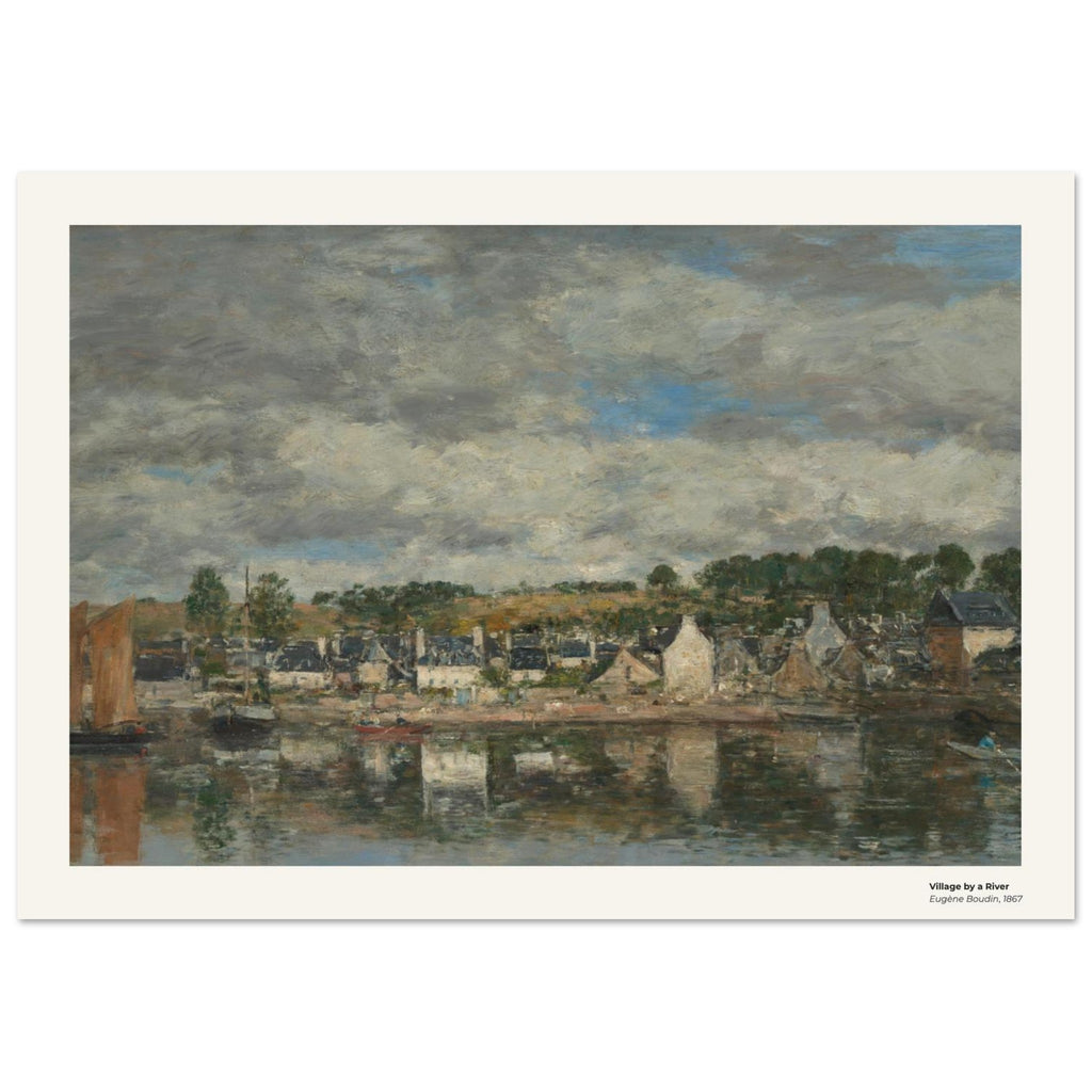 Village au bord d'une rivière – Eugène Boudin, détail de la reproduction