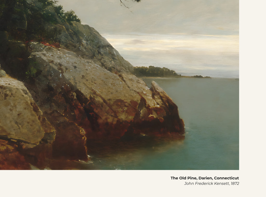 Le vieux pin, Darien, Connecticut – John Frederick Kensett, avec légende titre et artiste
