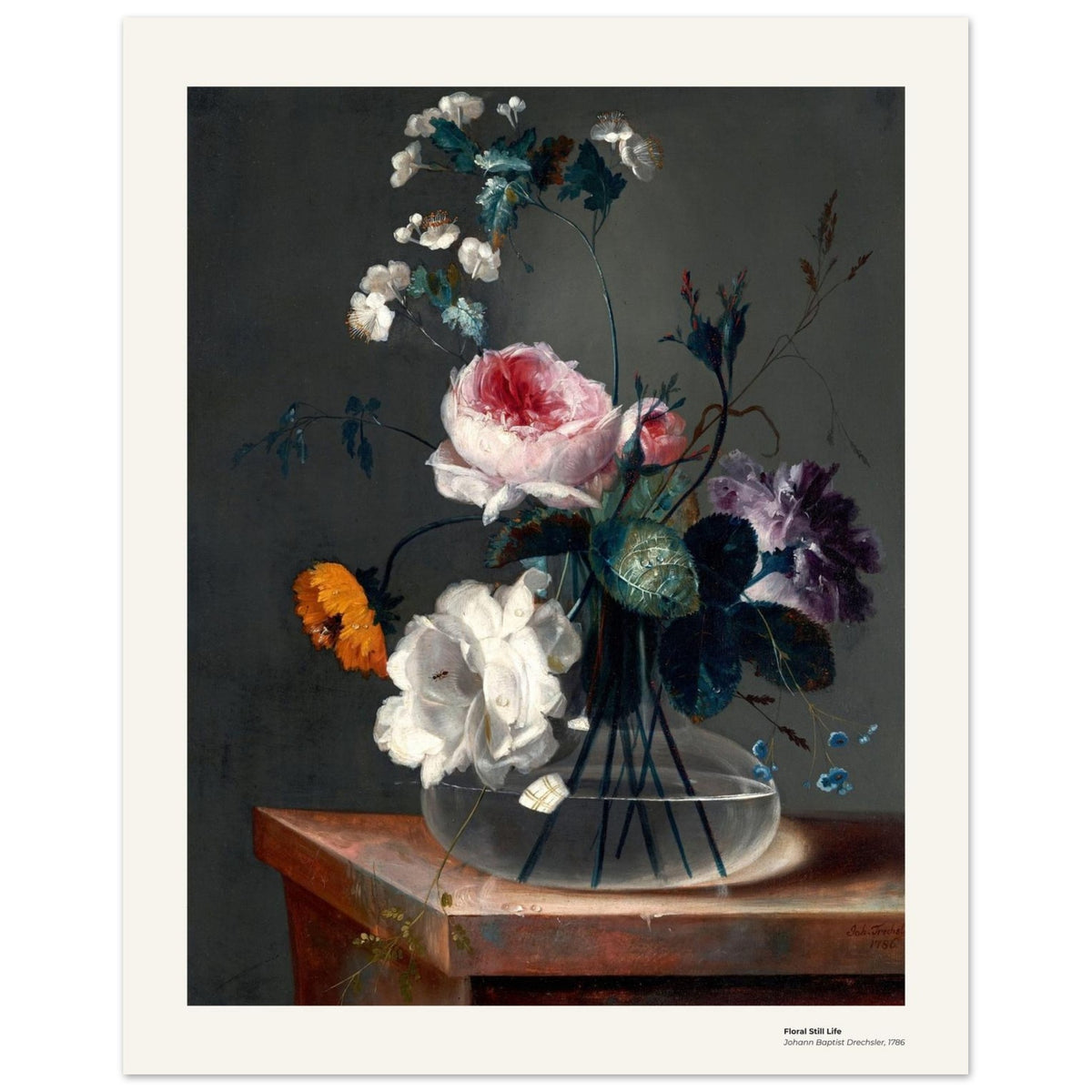 Nature morte aux fleurs – Johann Baptist Drechsler, détail de la reproduction