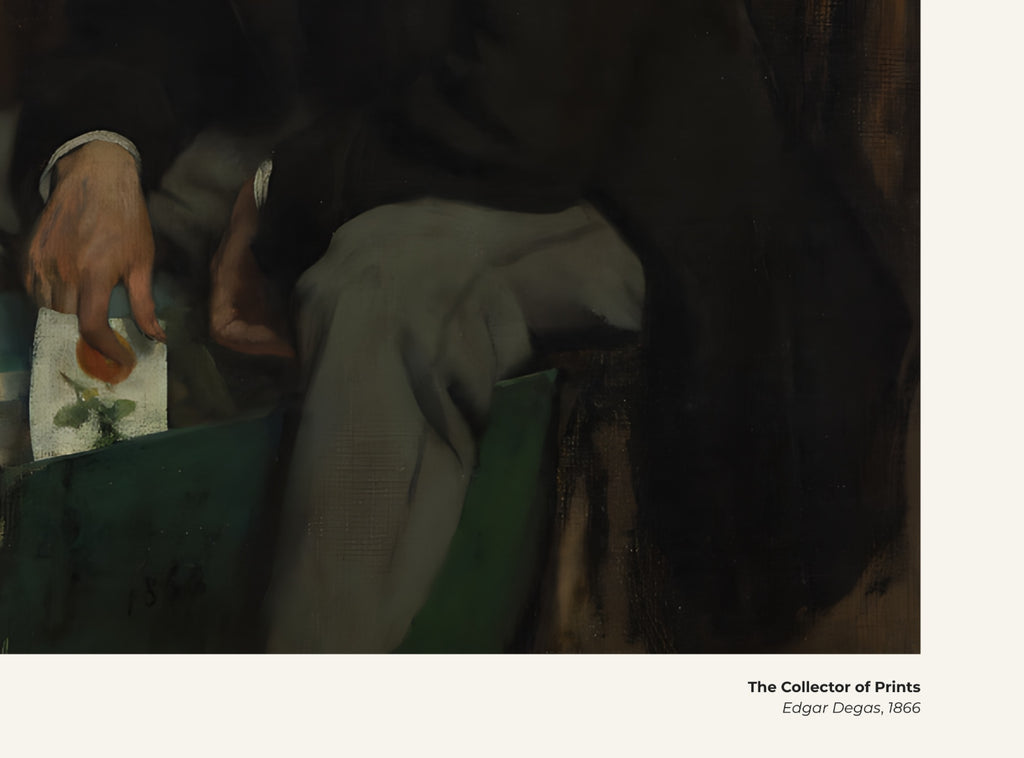 Le Collectionneur d'estampes – Edgar Degas, avec légende titre et artiste