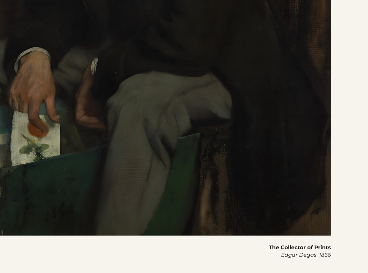 Le Collectionneur d'estampes – Edgar Degas, avec légende titre et artiste