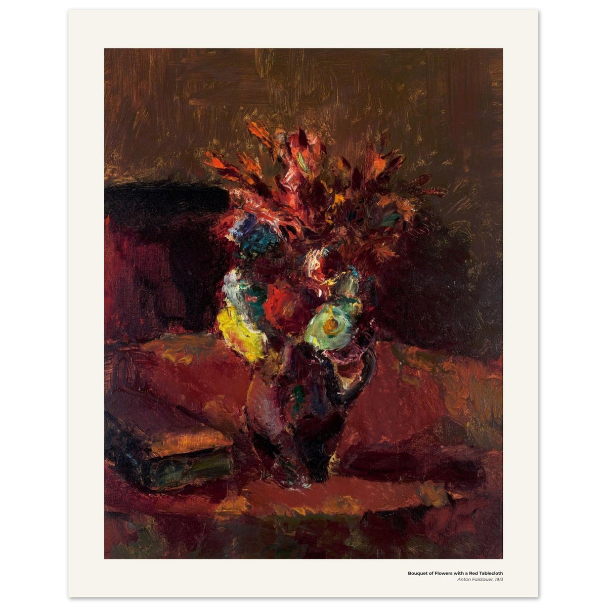 Bouquet de fleurs sur une nappe rouge – Anton Faistauer, détail de la reproduction