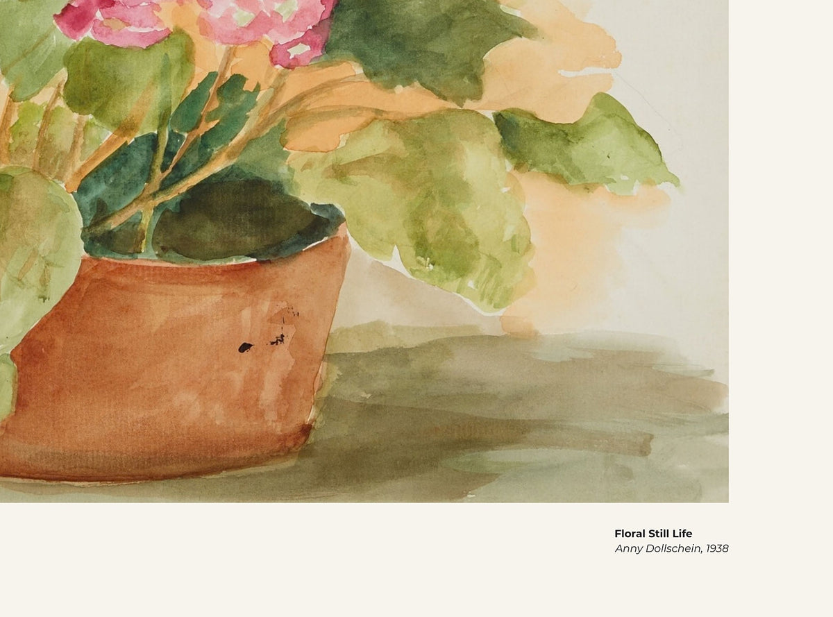 Nature morte aux fleurs – Anny Dollschein, avec légende titre et artiste