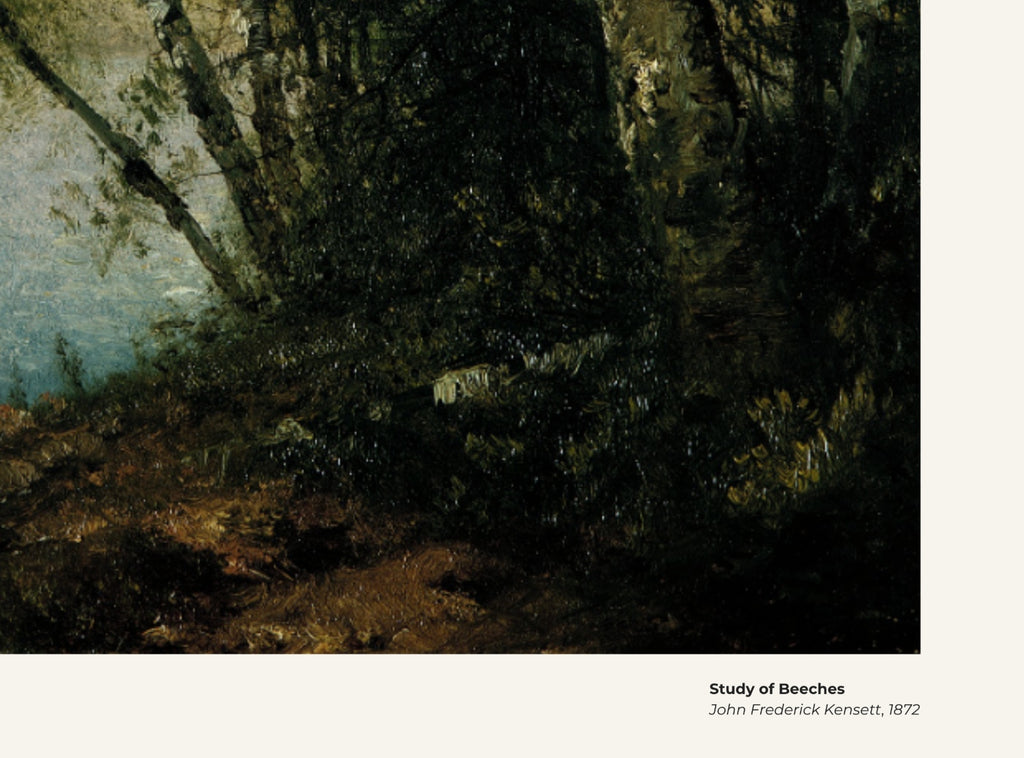 Étude de hêtres – John Frederick Kensett, avec légende titre et artiste