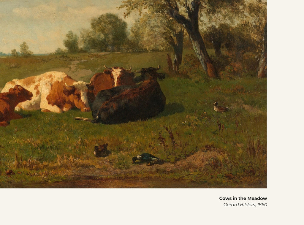 Vaches dans la prairie – Gerard Bilders, avec légende titre et artiste