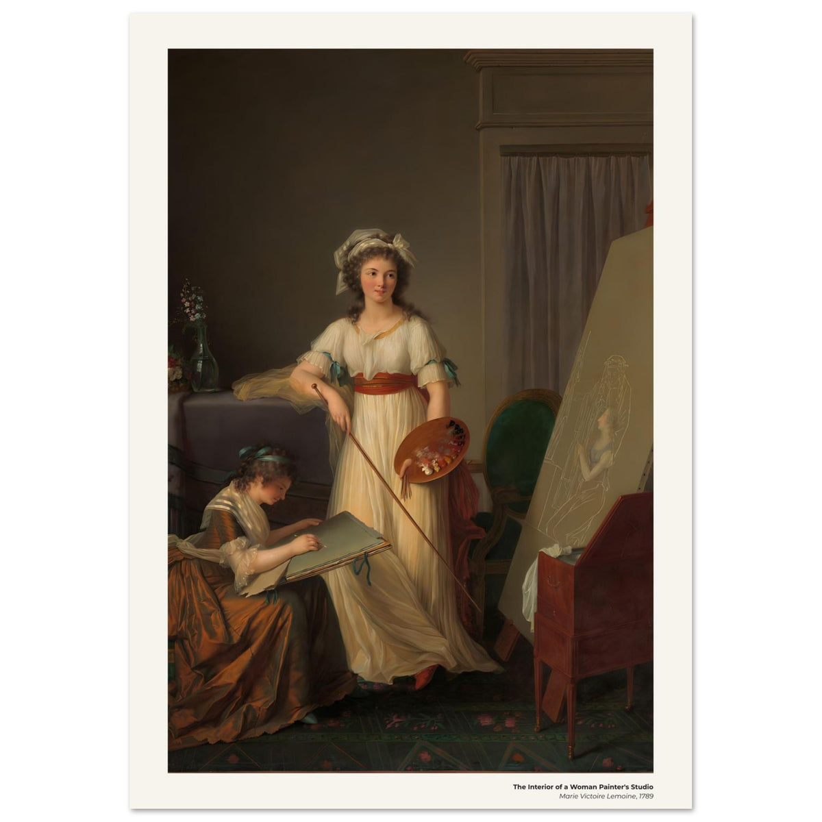 L'intérieur de l'atelier d'une femme peintre – Marie Victoire Lemoine, détail de la reproduction