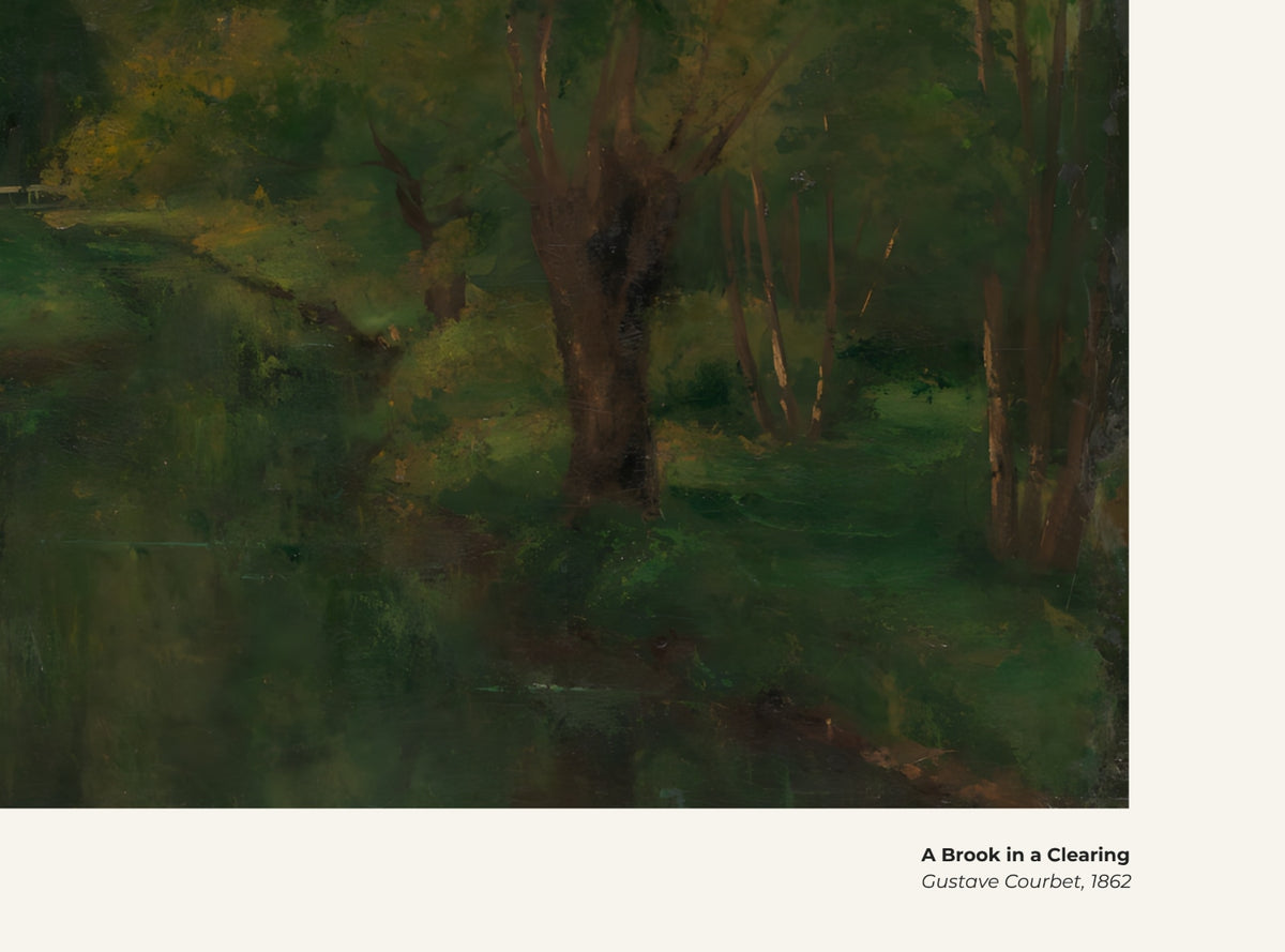 Un ruisseau dans une clairière – Gustave Courbet, avec légende titre et artiste