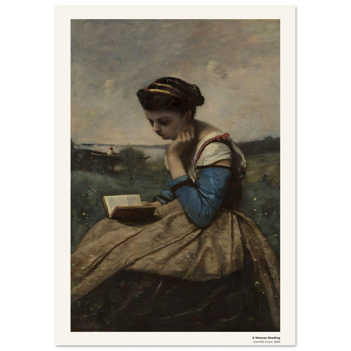 Une femme lisant – Camille Corot, détail de la reproduction
