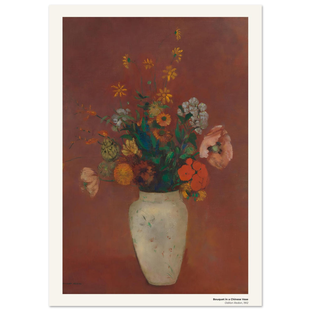 Bouquet dans un vase chinois – Odilon Redon, détail de la reproduction