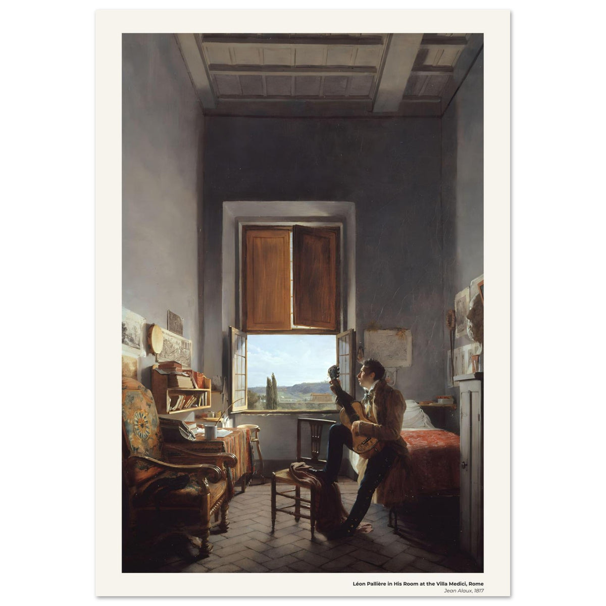 Léon Pallière dans sa chambre à la villa Médicis, à Rome – Jean Alaux, détail de la reproduction