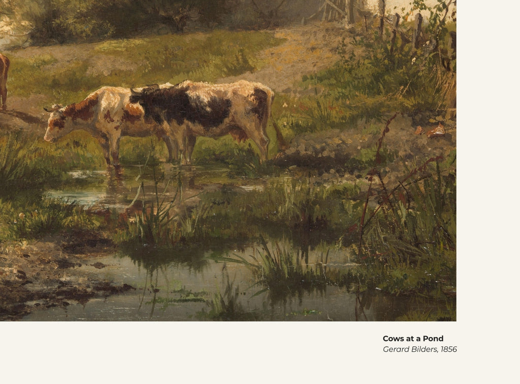 Vaches à la mare – Gerard Bilders, avec légende titre et artiste