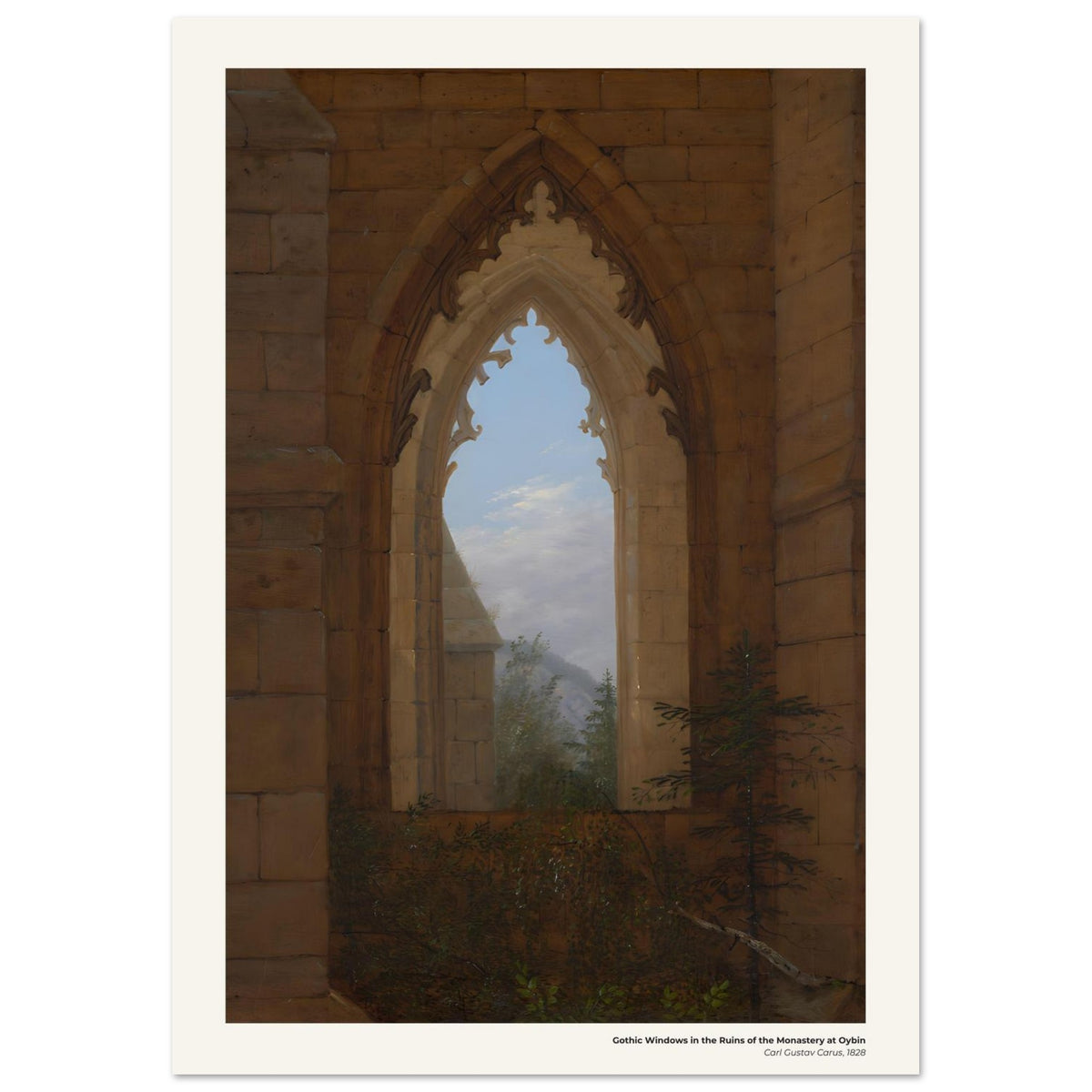 Fenêtres gothiques dans les ruines du monastère d'Oybin – Carl Gustav Carus, détail de la reproduction