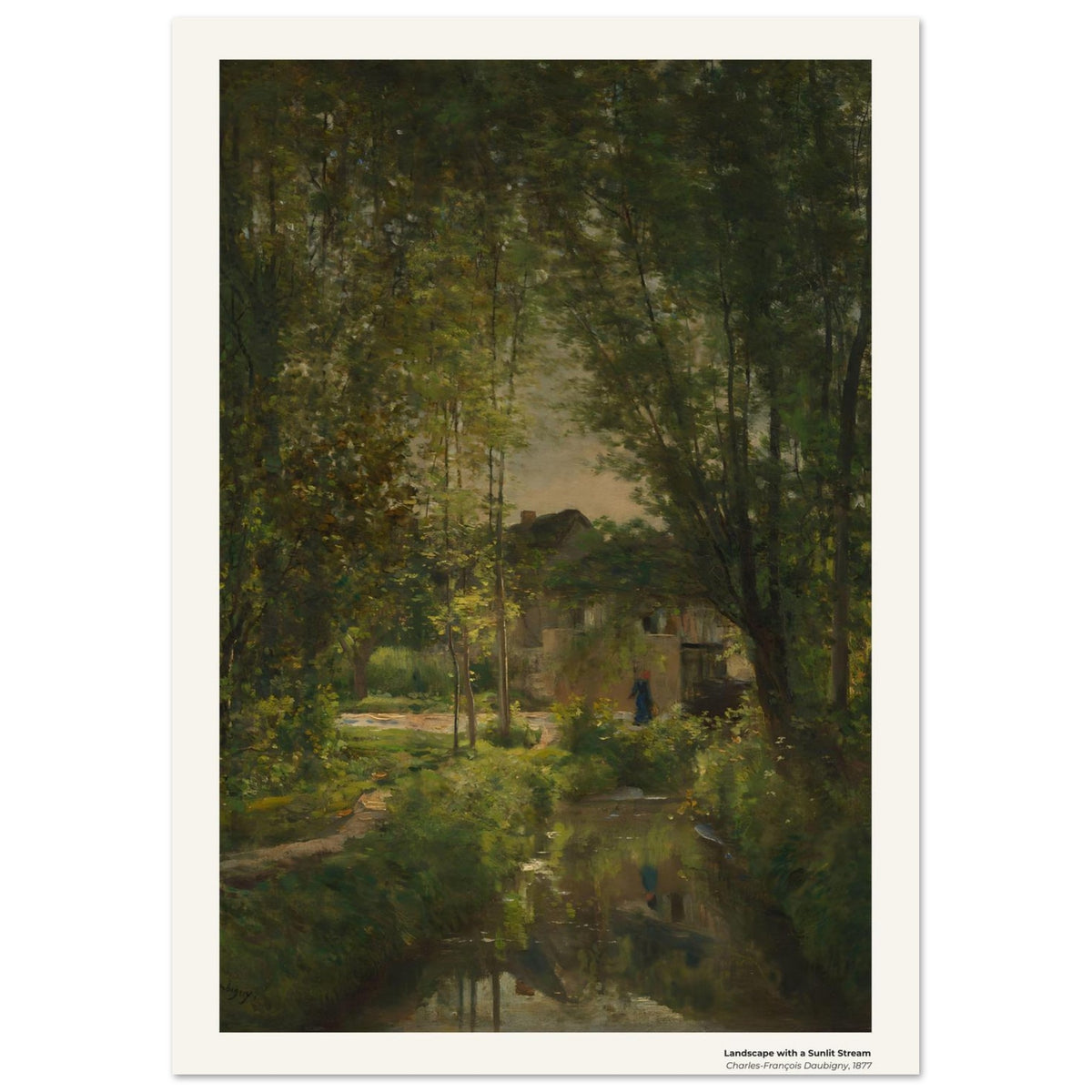 Paysage avec un ruisseau baigné de soleil – Charles-François Daubigny, détail de la reproduction