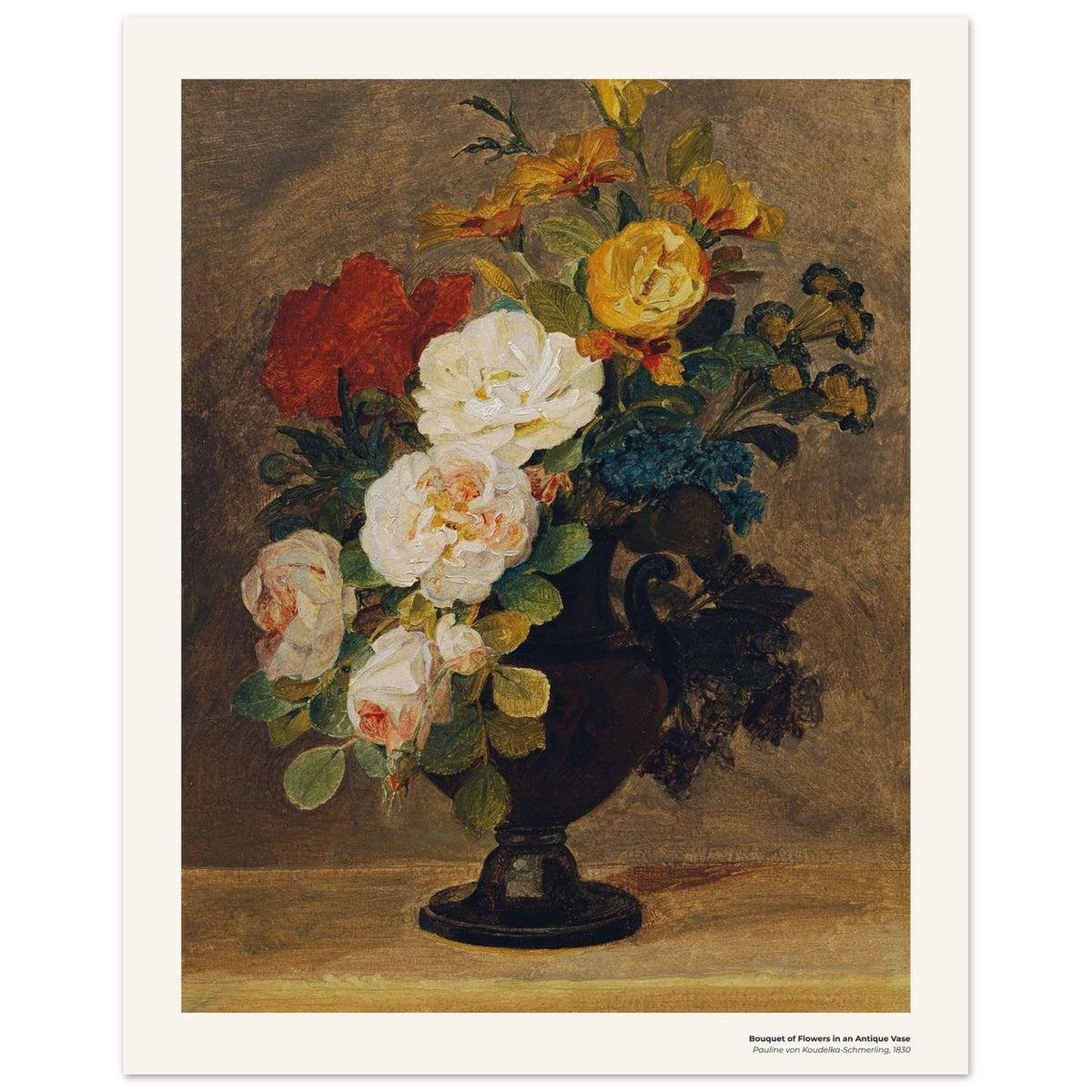 Bouquet de fleurs dans un vase antique – Pauline von Koudelka-Schmerling, reproduction d'art