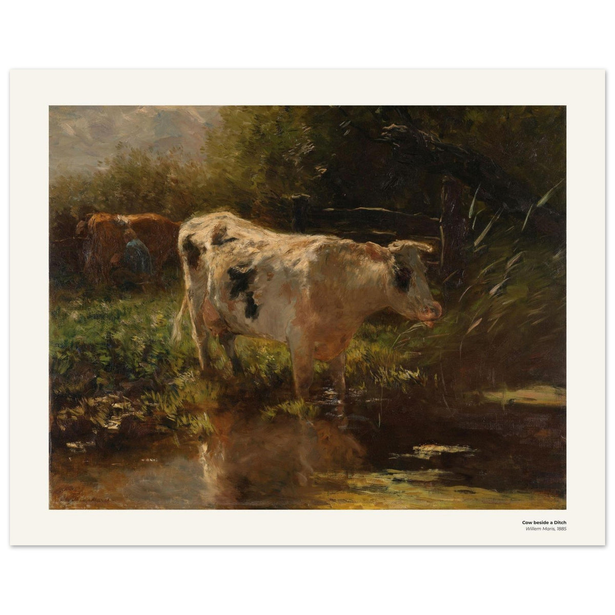 Vache au bord d'un étang – Willem Maris, détail de la reproduction