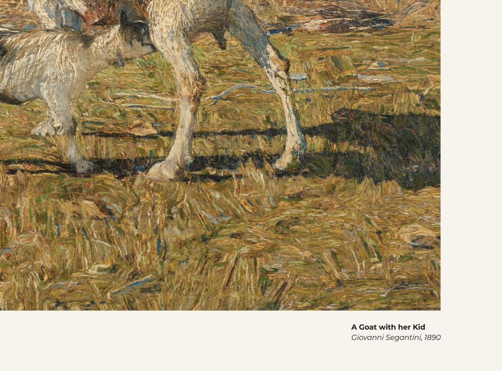 Une chèvre et son chevreau – Giovanni Segantini, avec légende titre et artiste