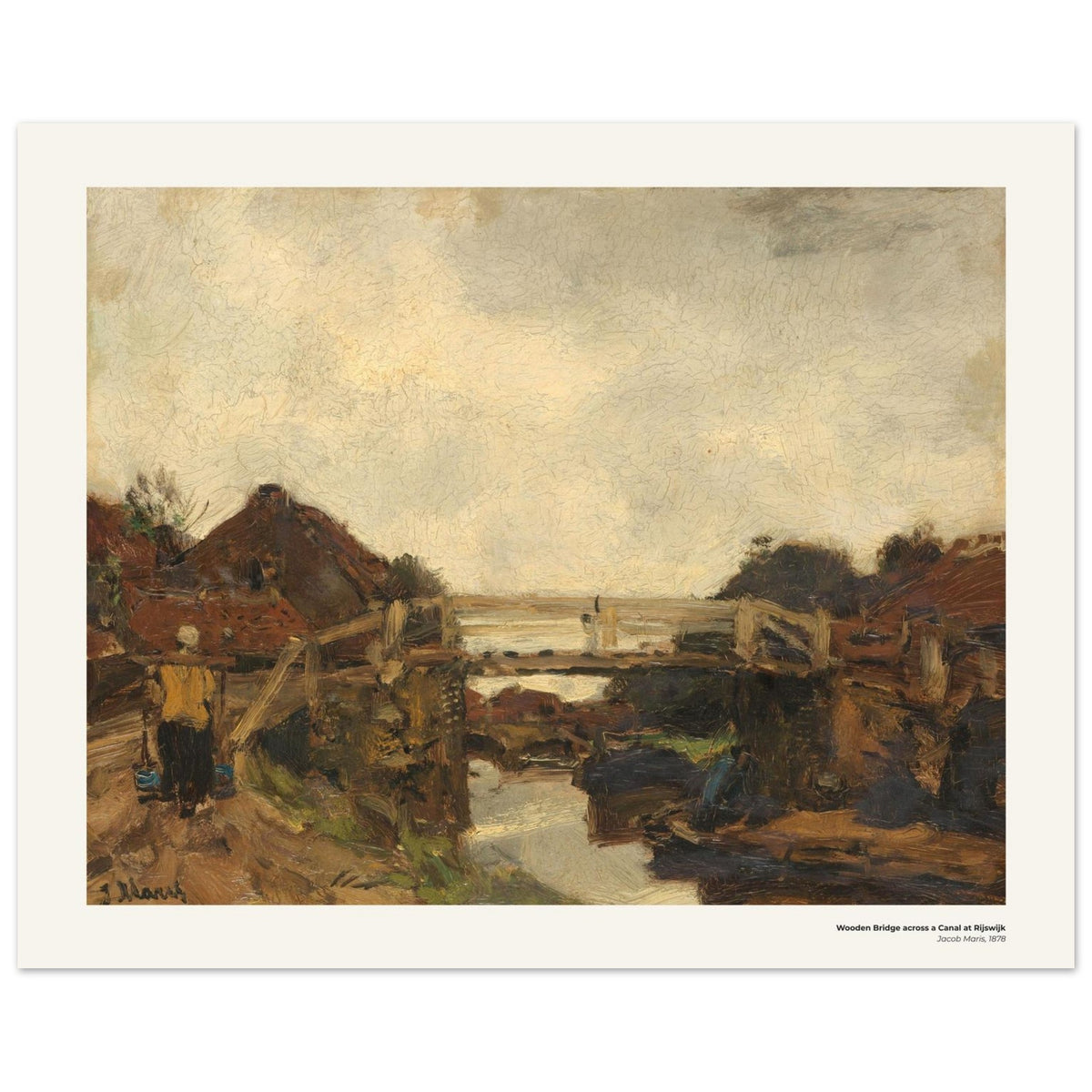 Pont de bois sur un canal à Rijswijk – Jacob Maris, détail de la reproduction
