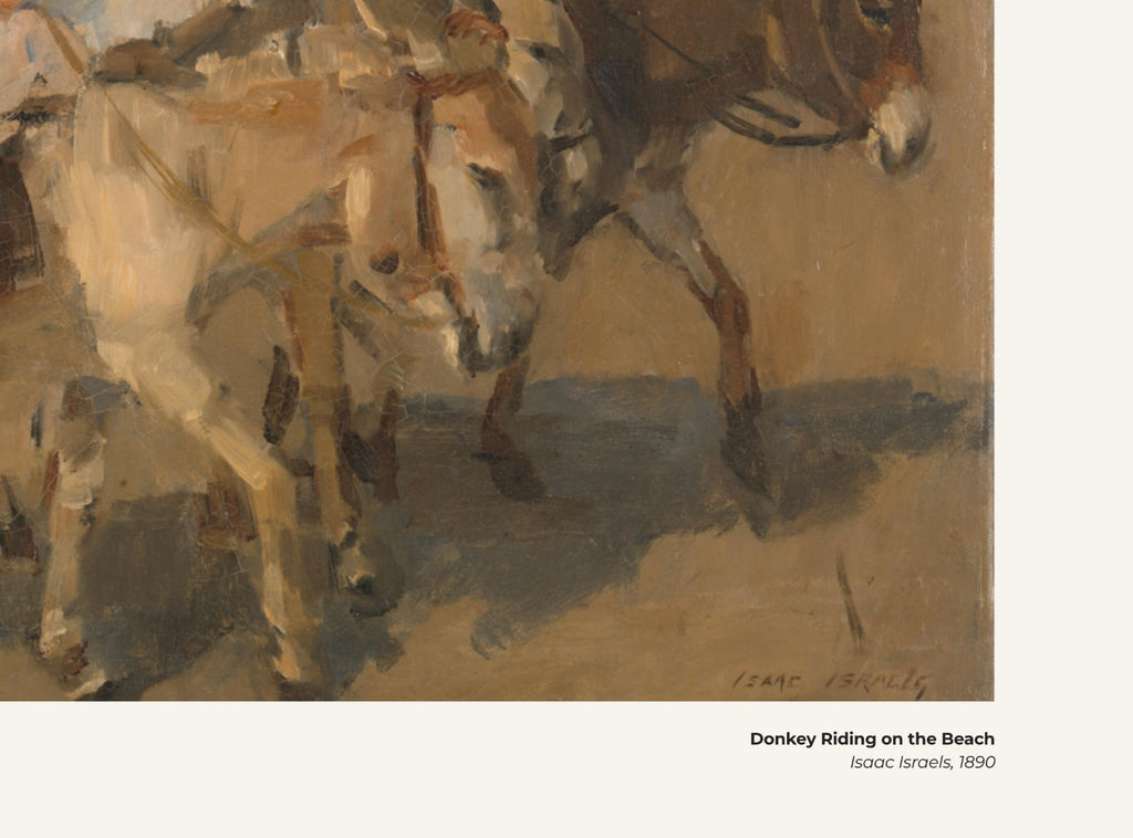 Promenade à dos d'âne sur la plage – Isaac Israëls, avec légende titre et artiste
