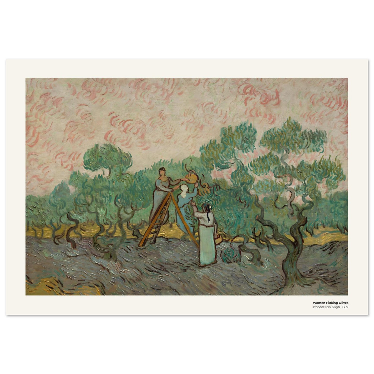 Femmes cueillant des olives – Vincent van Gogh, détail de la reproduction