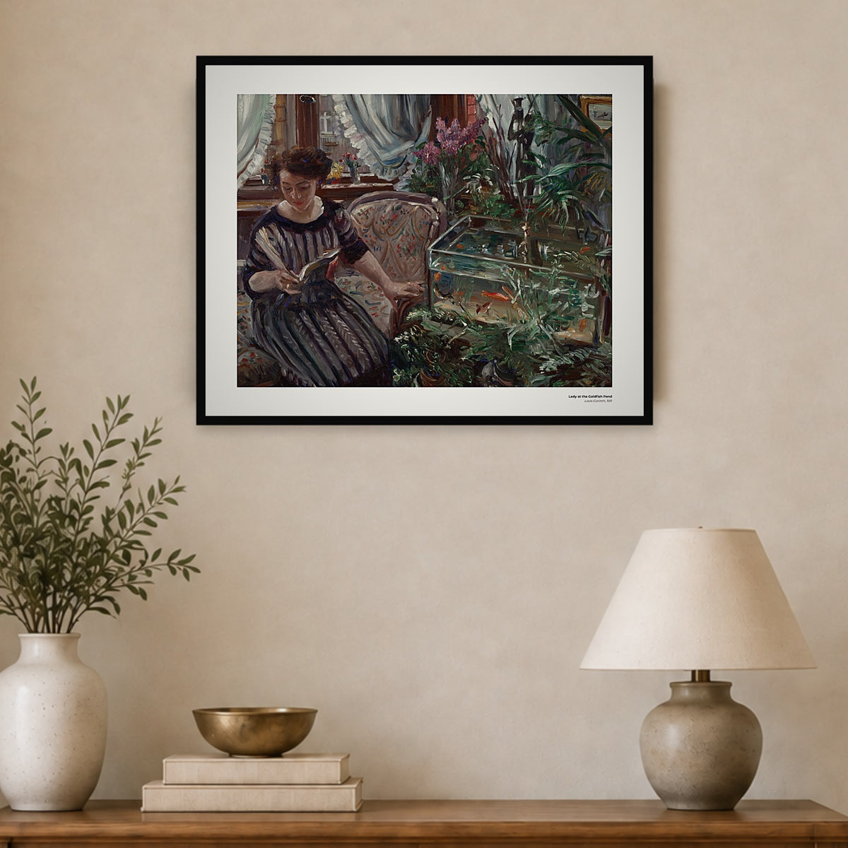 Dame au bassin à poissons rouges – Lovis Corinth, aperçu encadré en situation