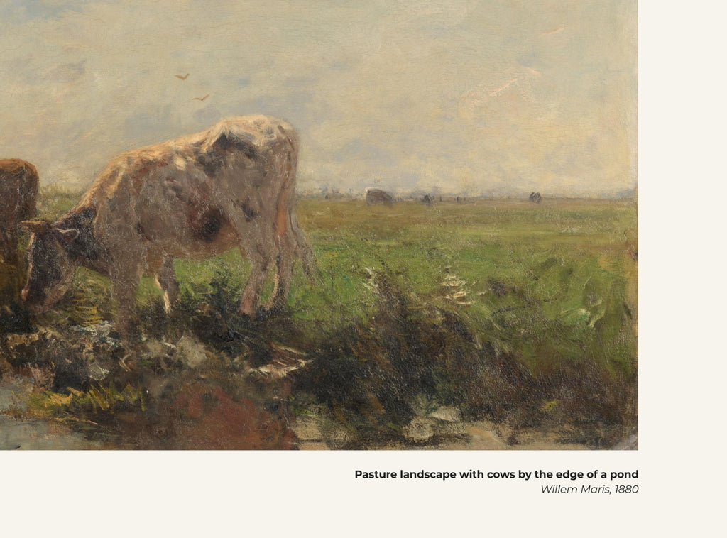 Pâturage avec vaches au bord d'une mare – Willem Maris, avec légende titre et artiste