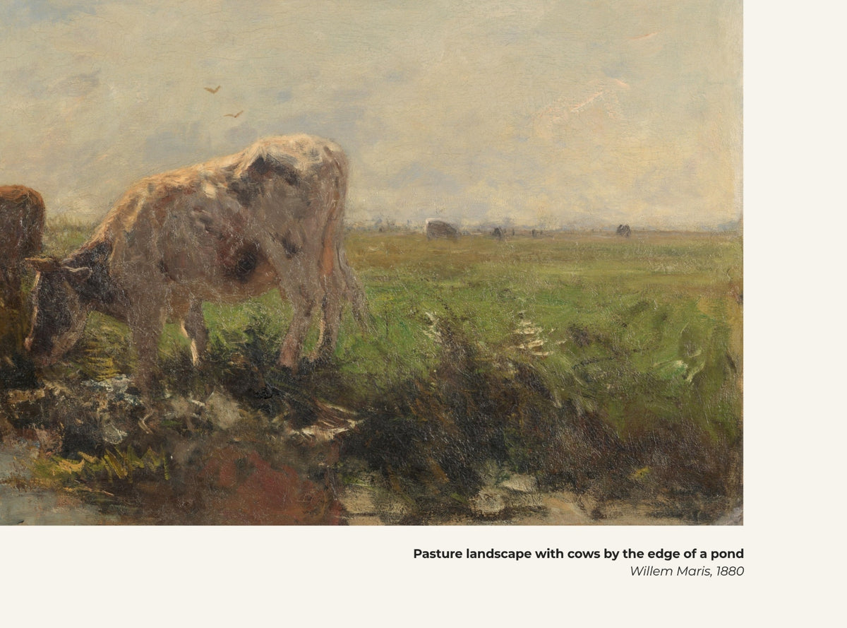 Pâturage avec vaches au bord d'une mare – Willem Maris, avec légende titre et artiste
