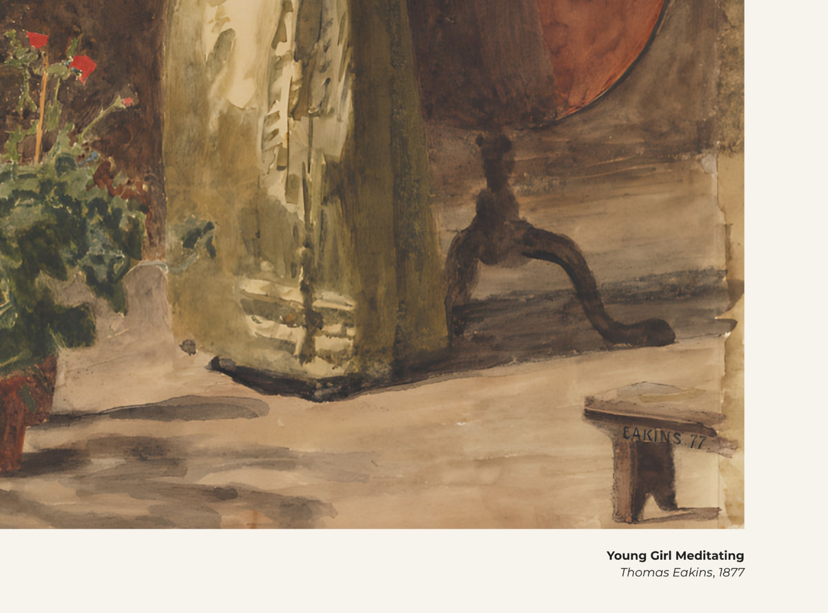 Jeune fille en méditation – Thomas Eakins, avec légende titre et artiste