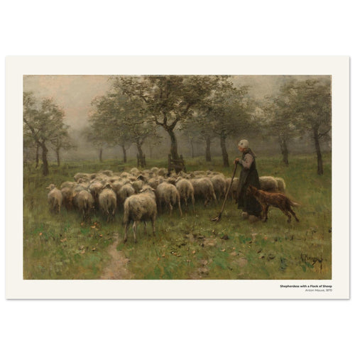 Bergère avec un troupeau de moutons – Anton Mauve, détail de la reproduction
