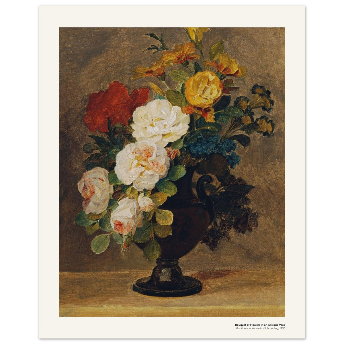Bouquet de fleurs dans un vase antique – Pauline von Koudelka-Schmerling, détail de la reproduction