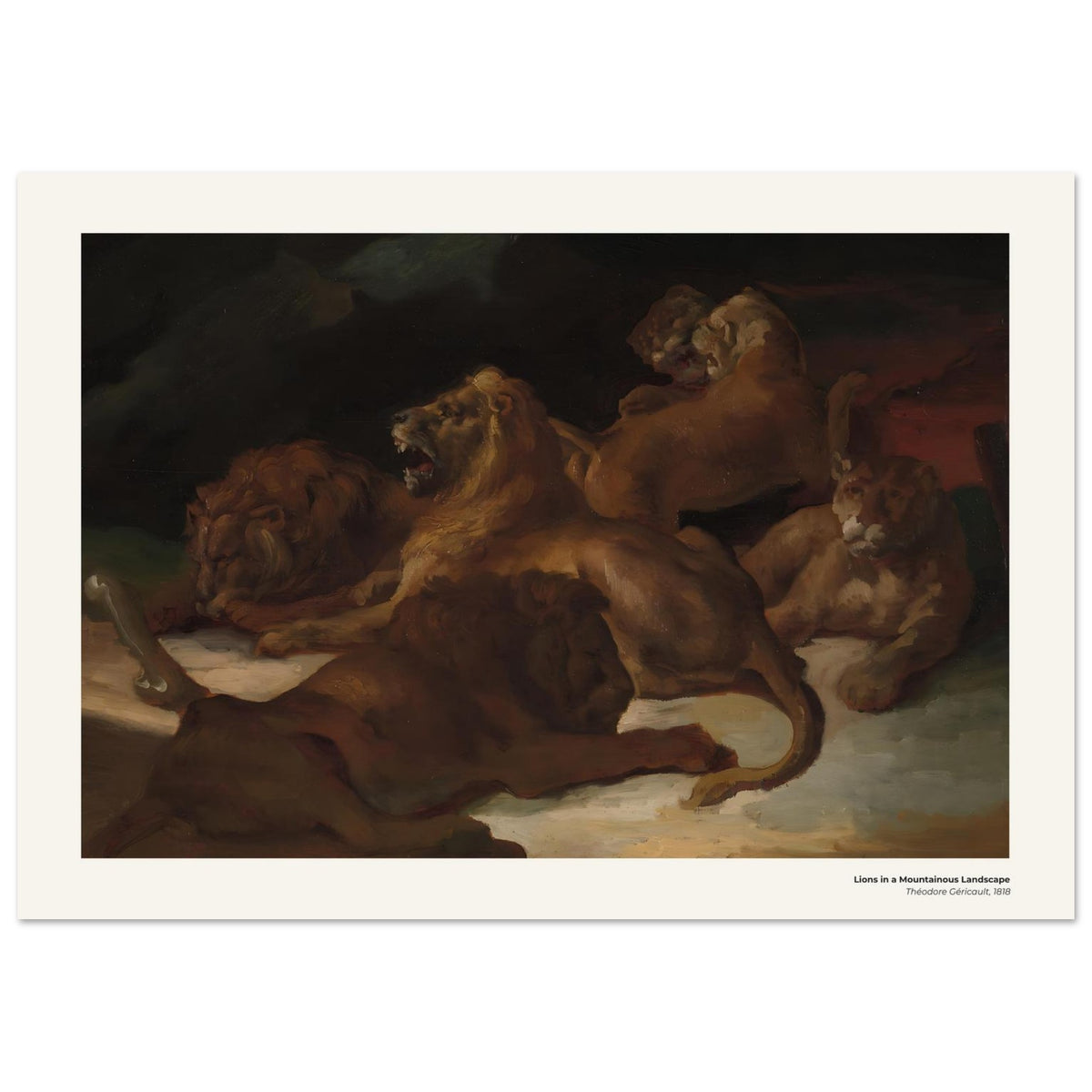 Lions dans un paysage montagneux – Théodore Géricault, reproduction d'art