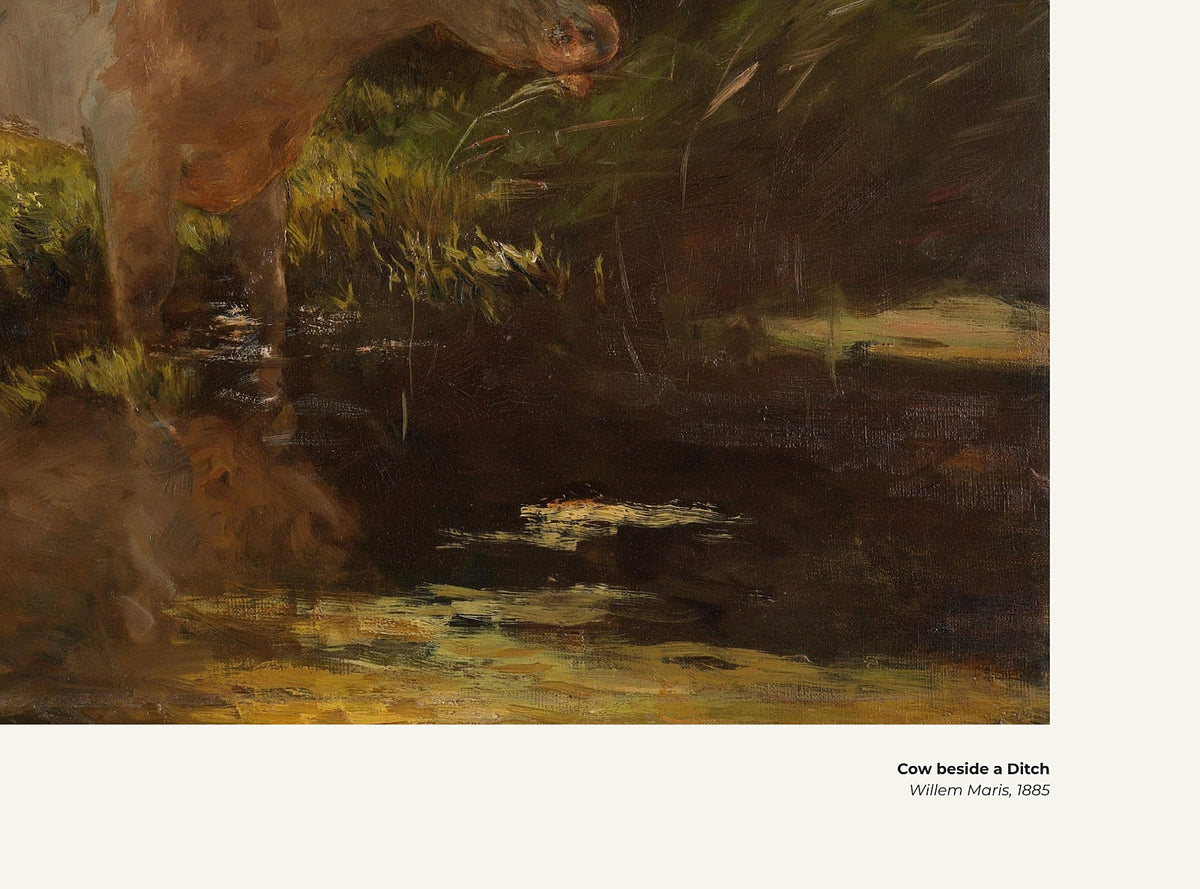 Vache au bord d'un étang – Willem Maris, avec légende titre et artiste