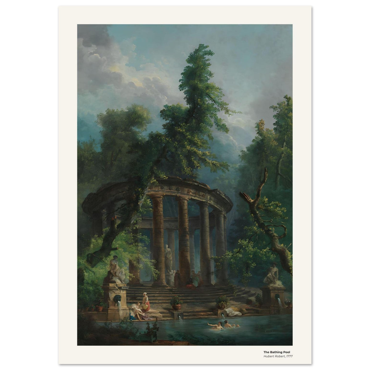 Le bassin de baignade – Hubert Robert, reproduction d'art