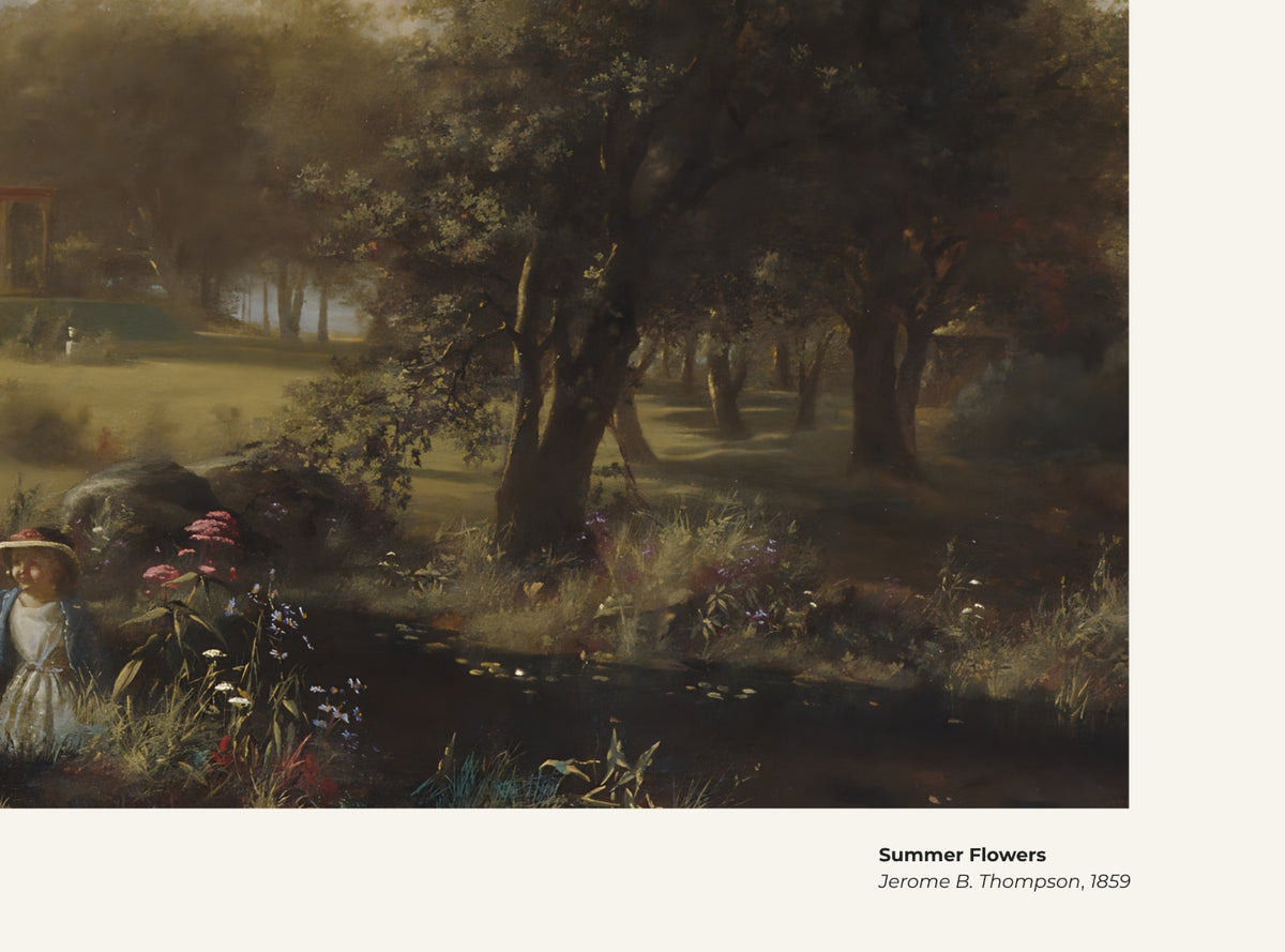 Fleurs d'été – Jerome B. Thompson, avec légende titre et artiste