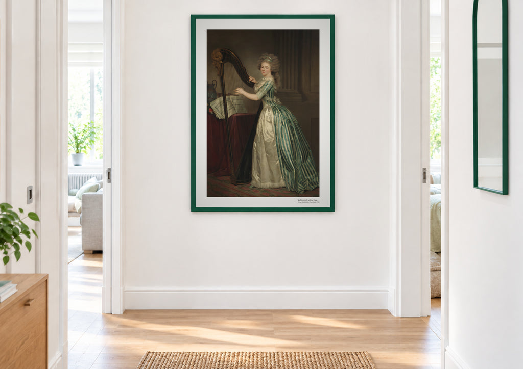 Autoportrait à la harpe – Rose Adélaïde Ducreux, aperçu encadré en situation