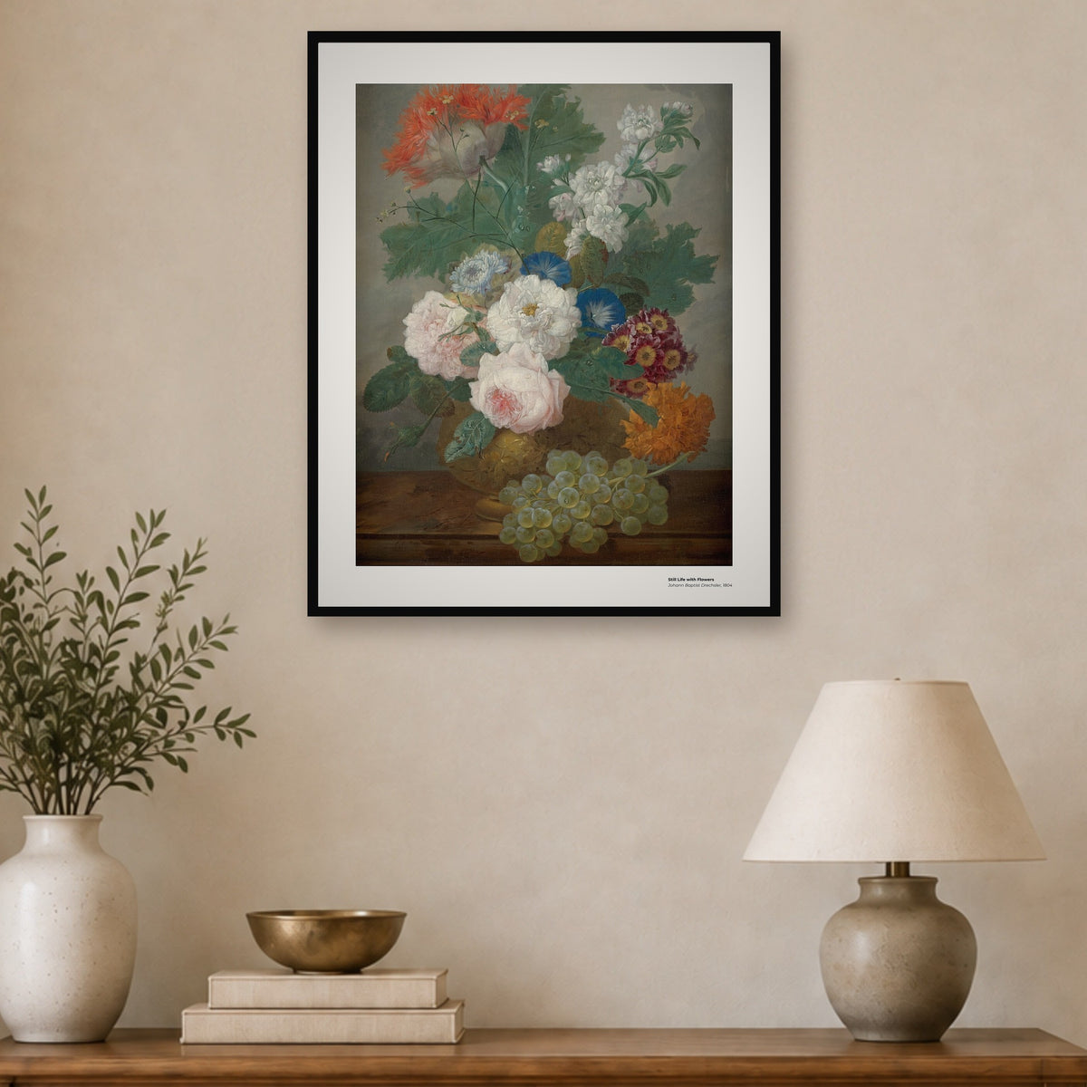 Nature morte aux fleurs – Johann Baptist Drechsler, aperçu encadré en situation