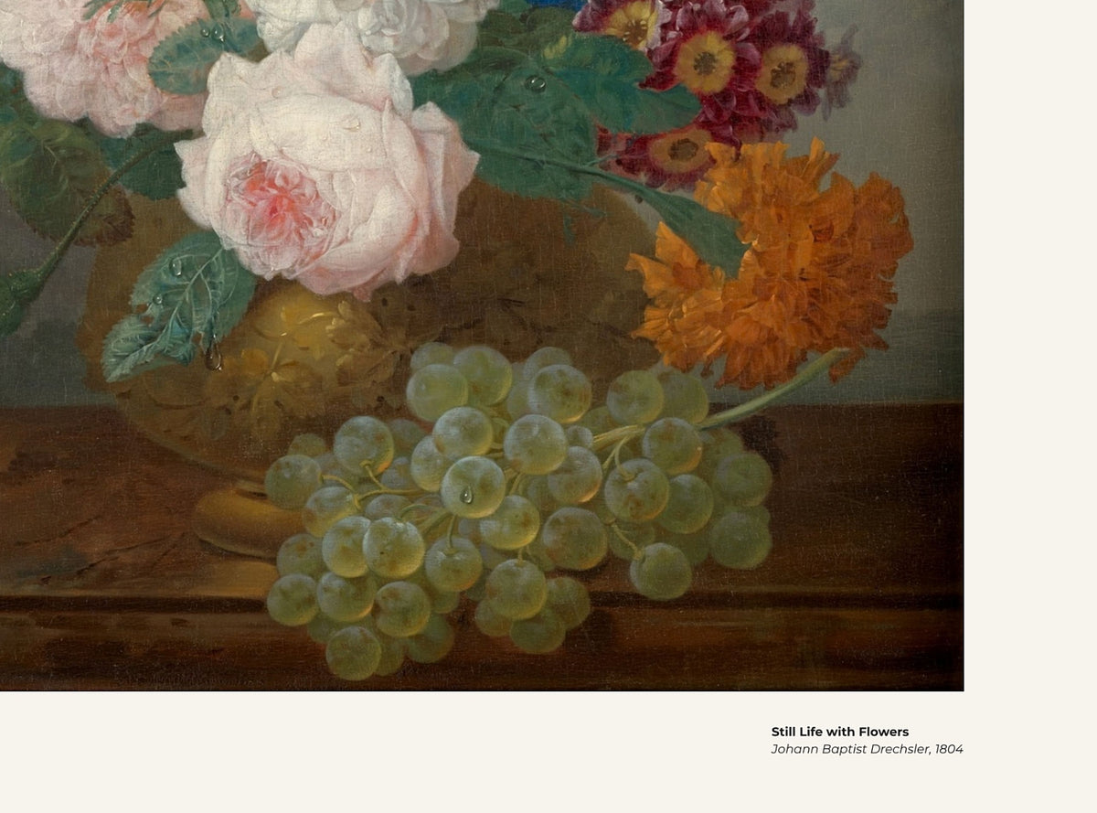 Nature morte aux fleurs – Johann Baptist Drechsler, avec légende titre et artiste
