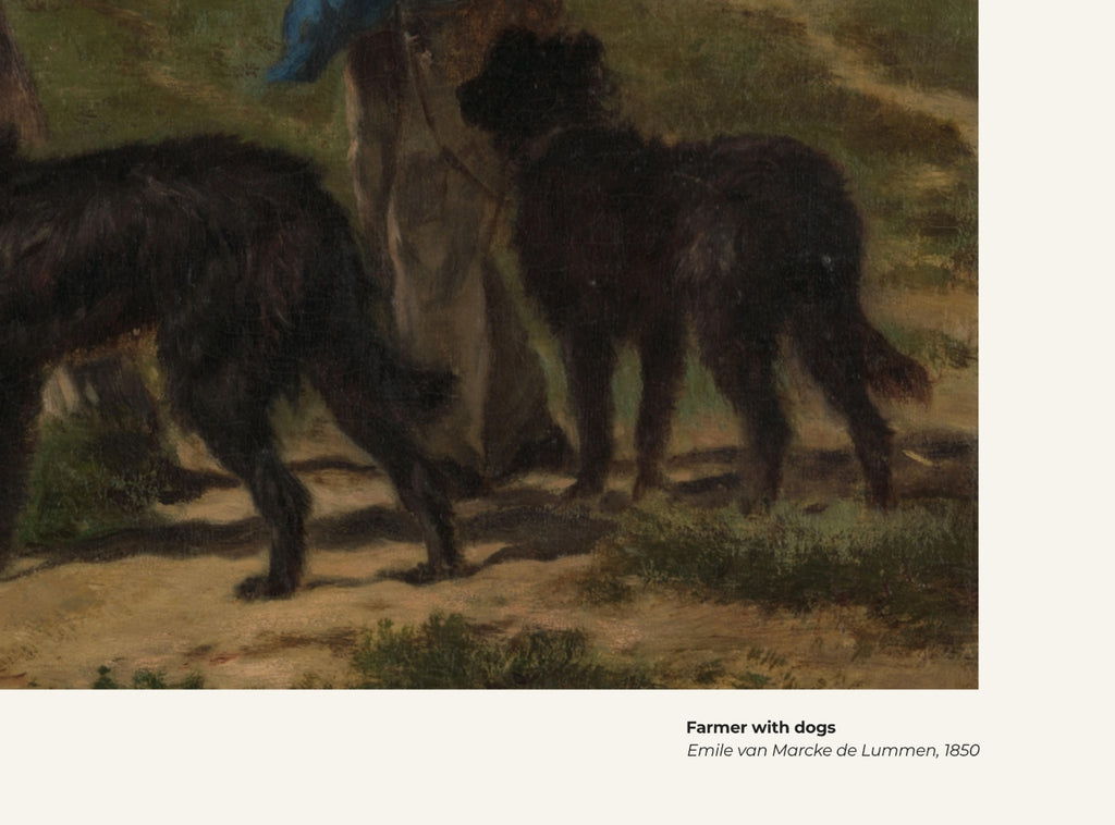 Fermier et ses chiens – Emile van Marcke de Lummen, avec légende titre et artiste