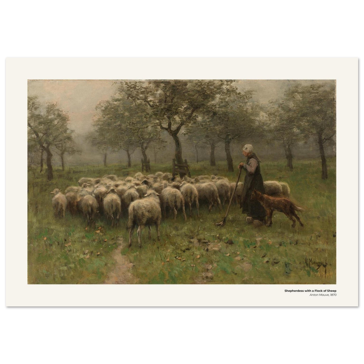 Bergère avec un troupeau de moutons – Anton Mauve, reproduction d'art