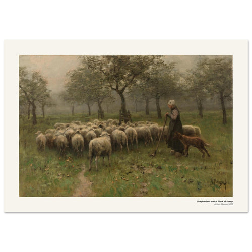Bergère avec un troupeau de moutons – Anton Mauve, reproduction d'art