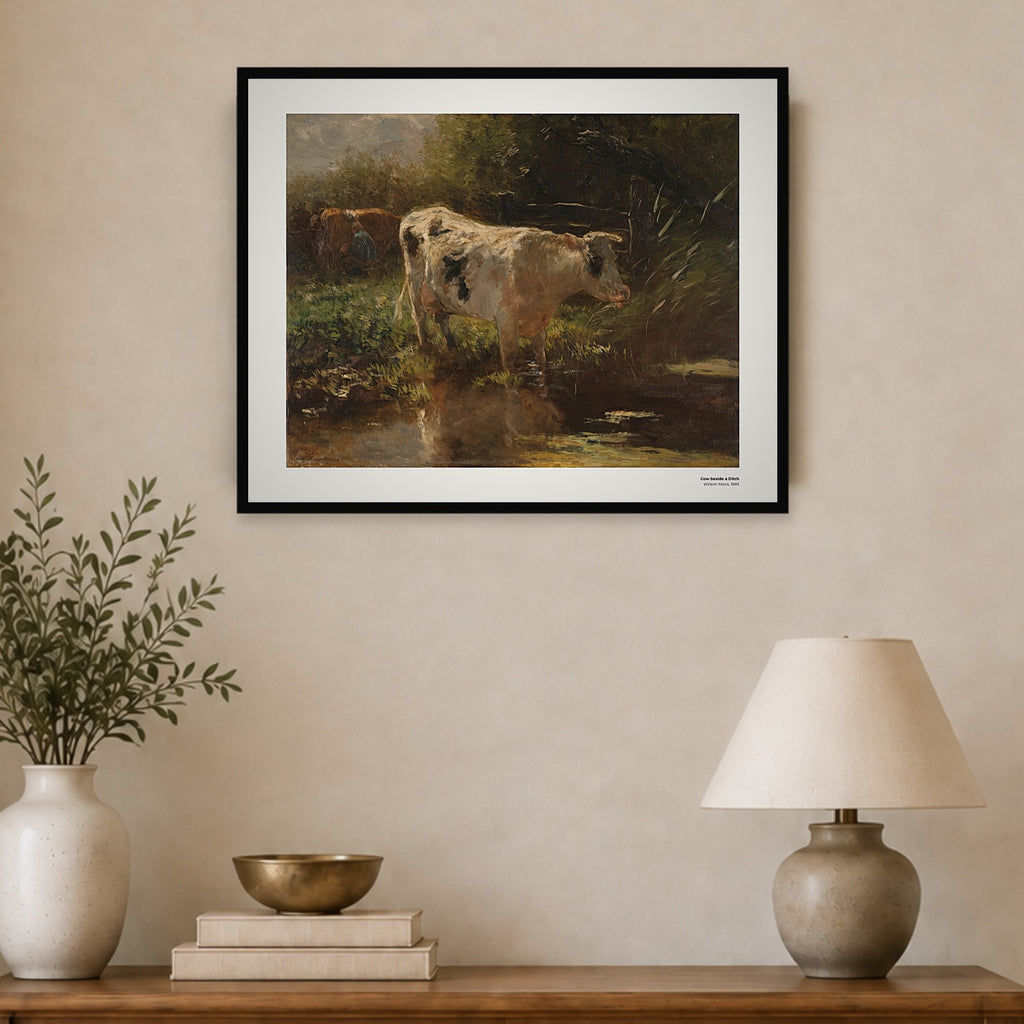 Vache au bord d'un étang – Willem Maris, aperçu encadré en situation